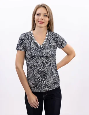 Playera manga corta Nautica cuello V para mujer