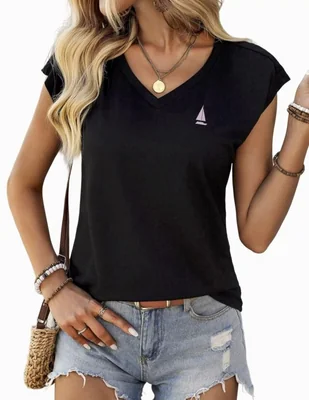Playera manga corta Marinity cuello V para mujer