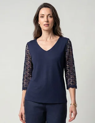 Playera manga larga Morango cuello V para mujer