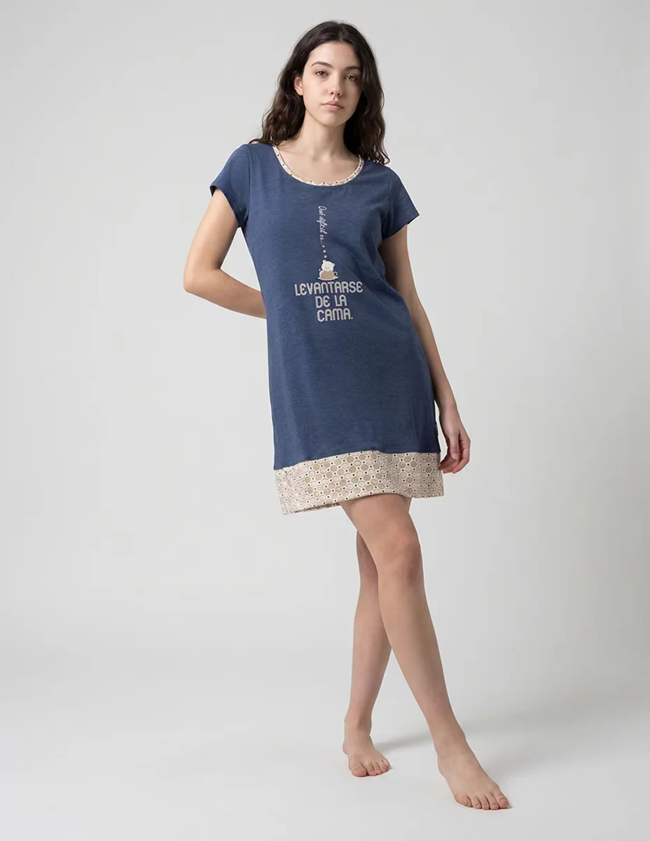 Camisón Mango Y Merengue Estampado Liso De Algodón