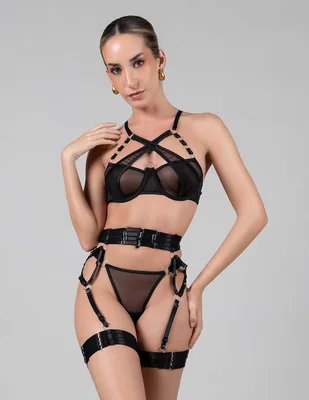 Set bra-panty-liguero Santa Diabla