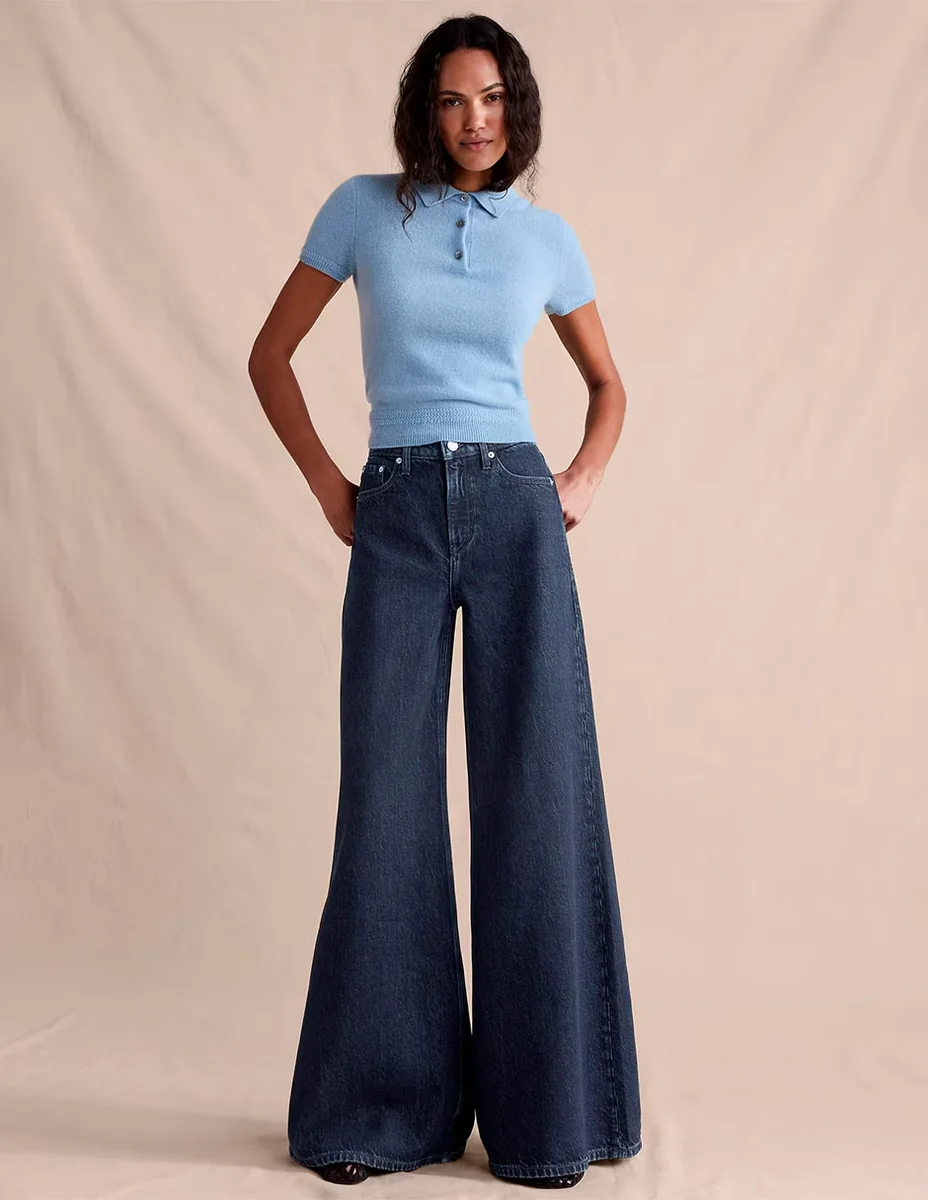 Jeans regular acampanado media cintura para mujer