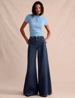 Jeans regular acampanado media cintura para mujer