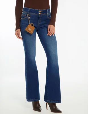 Jeans regular acampanado cintura baja studio f akora para mujer