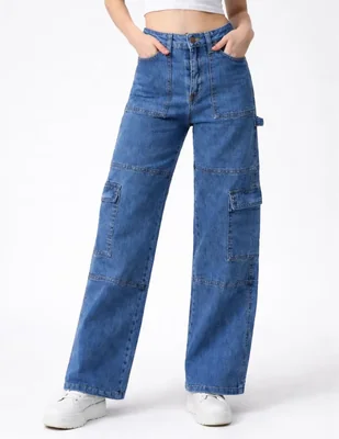Jeans cargo wide leg cintura alta Obs Jeans 25339-D para mujer