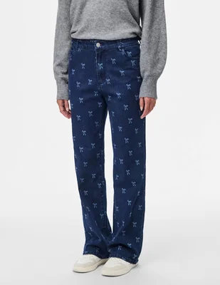Jeans Flare cintura alta Pieces Jeans High Rise estampado moño para mujer