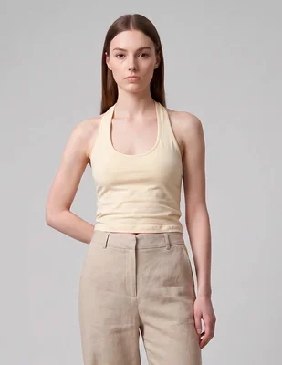 Top sexy jeans cuello redondo escote