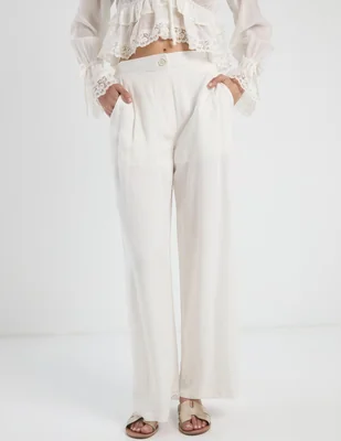 Pantalón regular coffee bean wide leg para mujer