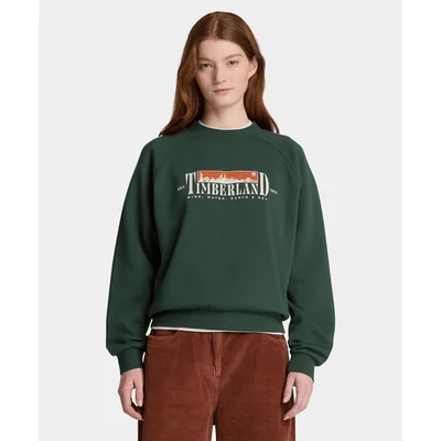 Sudadera de cuello redondo con gráfico e interior cepillado para mujer, Verde