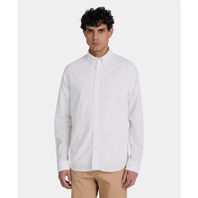 Camisa de popelín de manga larga para hombre, Blanco