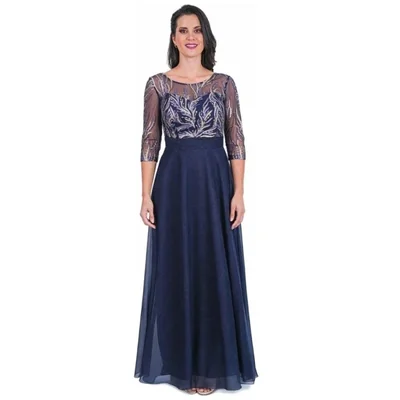 Vestido Largo Combinado Tul con Glitter Manga 3/4 la Difference para Mujer