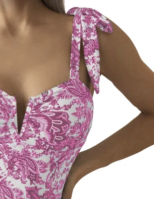 Traje de baño entero con estampado paisley y tirantes con moño