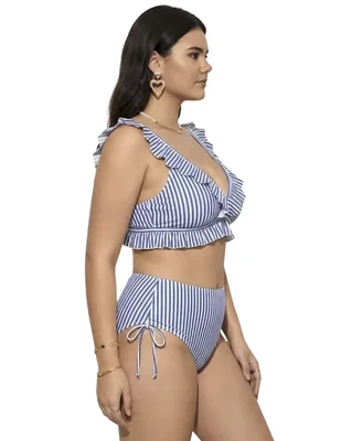 Bikini de dos piezas con rayas verticales y volantes