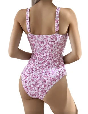 Traje de baño entero con estampado floral rosa