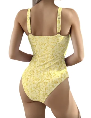 Traje de baño entero con estampado floral amarillo