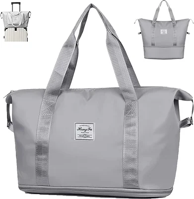 A LÍMITE-MX Bolsa De Viaje Expandible Para Hombre Mujer,Bolsa Deportiva Para Gimnasio,Maleta De Mano Para Avión Carry On,Bolso De Noche De Fin De Semana De Un Hombro Para Mujer De Gran Capacidad,Gris.