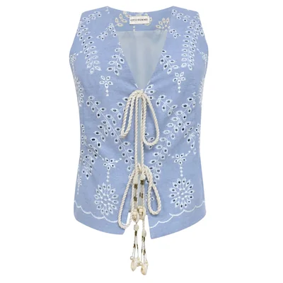 Chaleco Bordado con Cintas de Amarre Y Borlas para Mujer City Femme