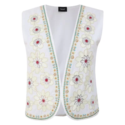 Chaleco Estilo Étnico Abierto Bordado Floral para Mujer Basel
