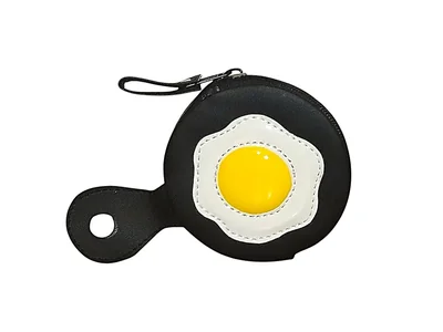 Monedero de SARTÉN CON HUEVO FRITO (estrellado), Diseño con forma de Comida, Color Negro, Novedoso y Encantador.