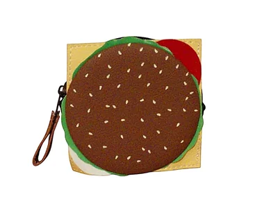 Monedero de HAMBURGUESA, Diseño de COMIDA, Forma Redonda, Color Café, Novedoso y Encantador.