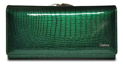 Piel Genuina Cartera Mujer Largo Lujo Patrón De Color Verde Oscuro Diseño De La Tela Rayas