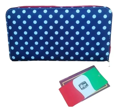 Cartera Marca Jennyfer, Azul Con Puntos Blancos, Amplia