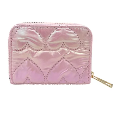 Cartera Básica Corazones Capitonado Rosa Efecto Tornasol