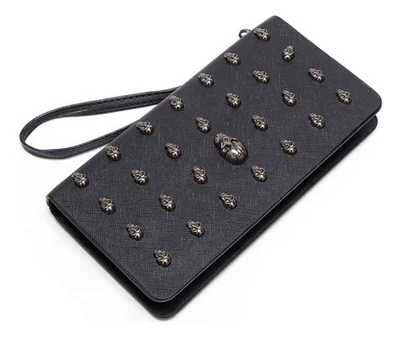 Cartera Larga De Dama Calavera Con Cremallera De Cuero Pu
