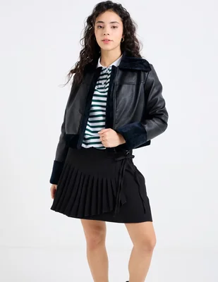 Chamarra casual sexy jeans de vinipiel para mujer