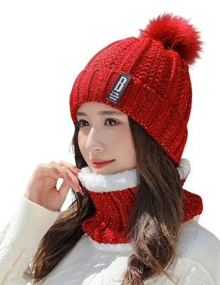 Set Gorro Y Bufanda Para Dama Tejido Invierno Forro Aborregado