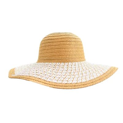 Sombrero Pamela Color Mostaza Detalles en Blanco