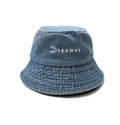 Sombrero Bucket Ajustable Apariencia Mezclilla Detalle de Letras Bordadas