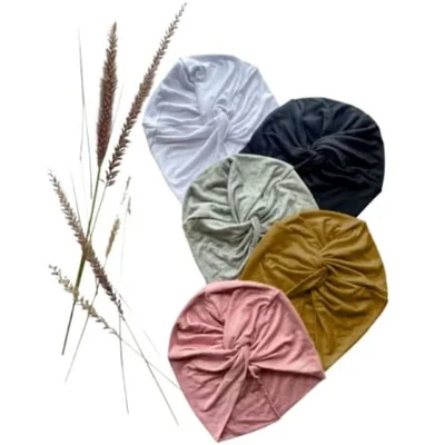 Mãe Baby Set de 5Turbantes Gorro Algodón Mujer Musulmán Oncológico (Blanco, Negro, Gris, café y Rosa Palo)