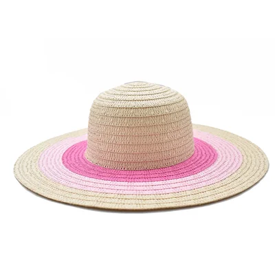 Sombrero Pamela Beige Bloques de Color Rosa