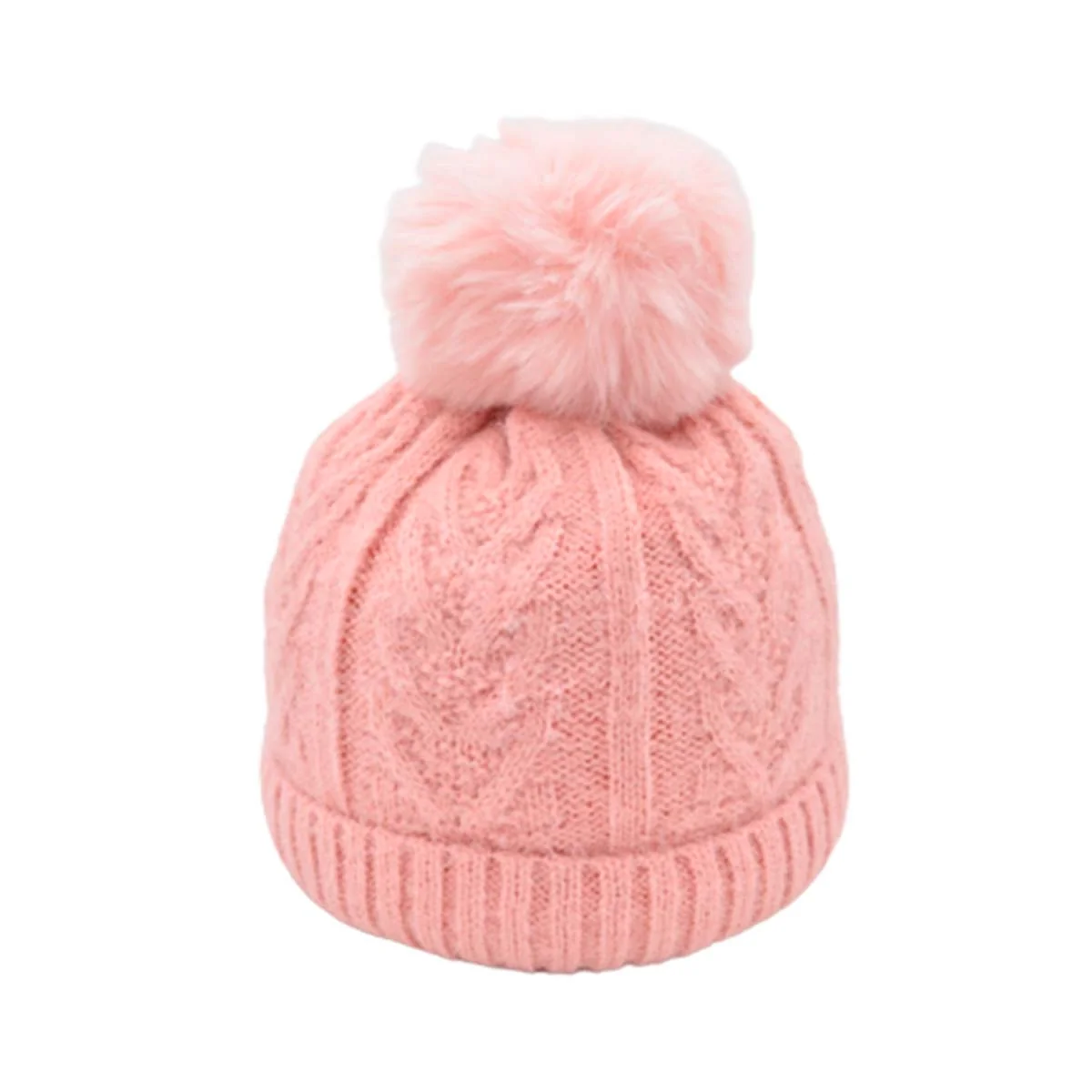Gorro Tejido Rosa Interior Afelpado y Pompón