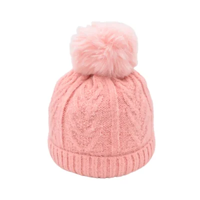 Gorro Tejido Rosa Interior Afelpado y Pompón