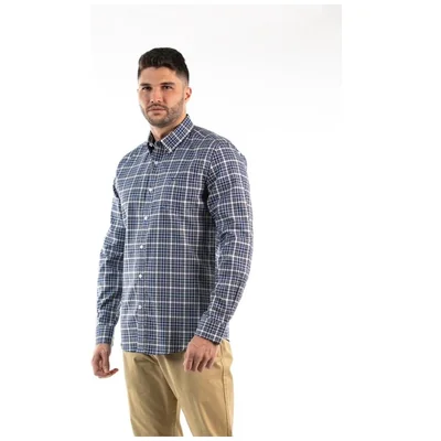 Camisa Casual de Cuadros Azul y Negro con Cuello Oscar de la Renta para Hombre