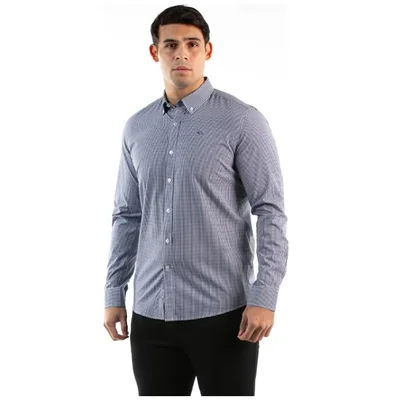 Camisa Casual de Cuadros Negra Manga Larga Oscar de la Renta para Hombre