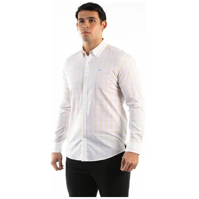 Camisa Blanca Manga Larga de Cuadros Casual Oscar de la Renta para Hombre