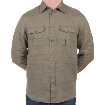 Camisa Lino Manga Larga con Bolsillos Piombo para Hombre