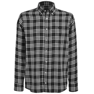 Camisa Casual Regular Fit Cuadros Negro Cavalatti Manga Larga para Hombre