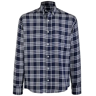 Camisa Casual Regular Fit Cuadrosazul Oscuro Cavalatti Manga Larga para Hombre