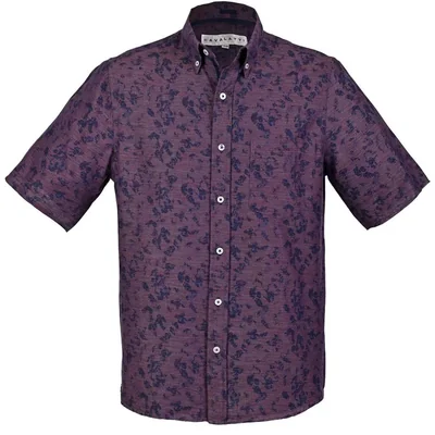 Camisa Casual Regular Fit Estampado Hojas Cavalatti Morado Manga Corta para Hombre