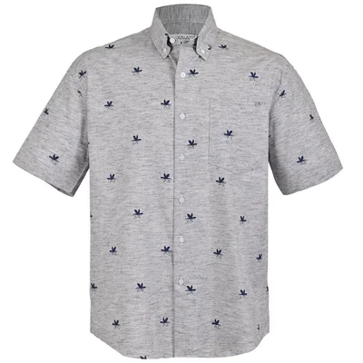 Camisa Casual Regular Fit Estampado Hojas Cavalatti Gris Manga Corta para Hombre