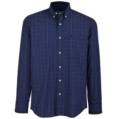 Camisa Casual Regular Fit Cuadros Azul Oscuro Cavalatti Manga Larga para Hombre