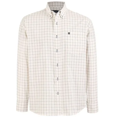 Camisa Casual Regular Fit Cuadros Blanco Cavalatti Manga Larga para Hombre