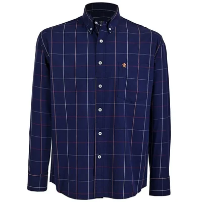 Camisa Casual Regular Fit Cuadros Azul Oscuro Cavalatti Manga Larga para Hombre