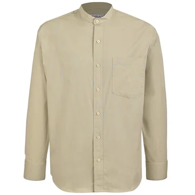 Camisa Casual Regular Fit Cuello Mao Cavalatti Beige Manga Larga para Hombre