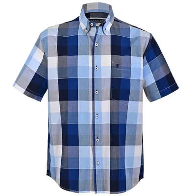 Camisa Casual Regular Fit Cuadros Azul Cavalatti Manga Corta para Hombre