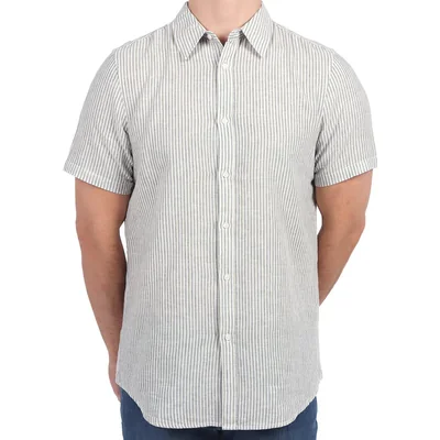 Camisa Lino Rayas Manga Corta de Bruno Magnani para Hombre